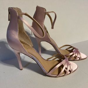 Jewel Badgley Mischka Pink Satin Ankle Strap Heels